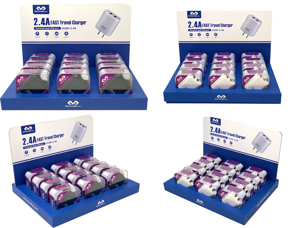 S1129 Miccell Dual Wall Charger (T05U) with Box Display 12's (Bundle)